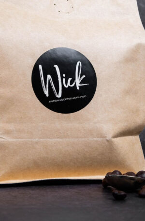 Stylized photo of Wick chocolates and brown package