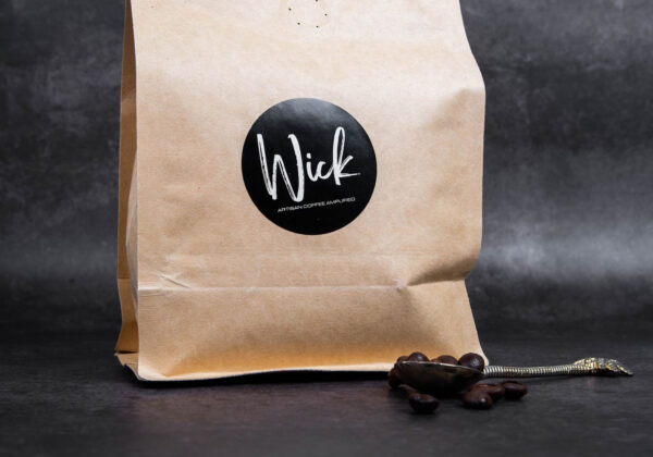 Stylized photo of Wick chocolates and brown package