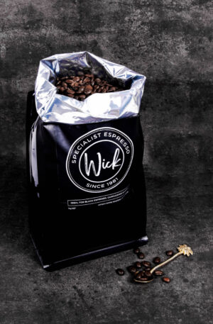 Stylized Wick 1kg bag of coffee beans